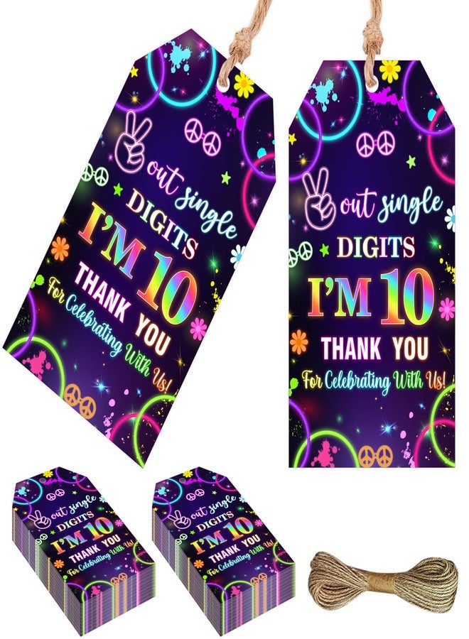 Serencatcher 50Pcs Out Single Digits I'm 10 Thank You Tags for Party Favors, Neon 10th Birthday Decorations Thank You Gift Tags with String Goodie Bag Name Tag for Boy 10th Birthday Party Supplies - Image 1